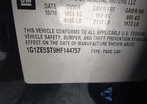 2017 Chevrolet Malibu 1Lt from USA, damaged, VIN 1G1ZE5ST9HF144757